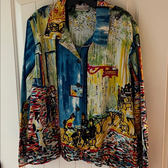 Colorful Artistic Print Button-Up Shacket - Picture 1 of 9